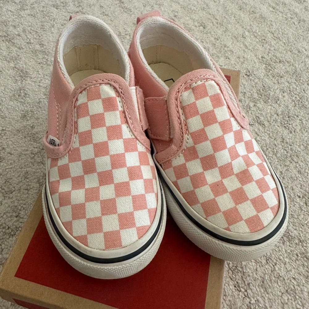 Vans Kids Pink and White Checkered Slip-On Sneakers